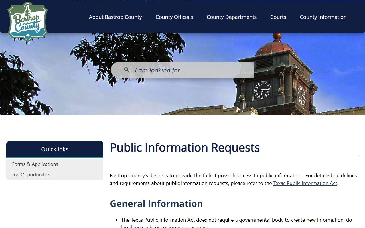 Bastrop County booking photo public information request instructions