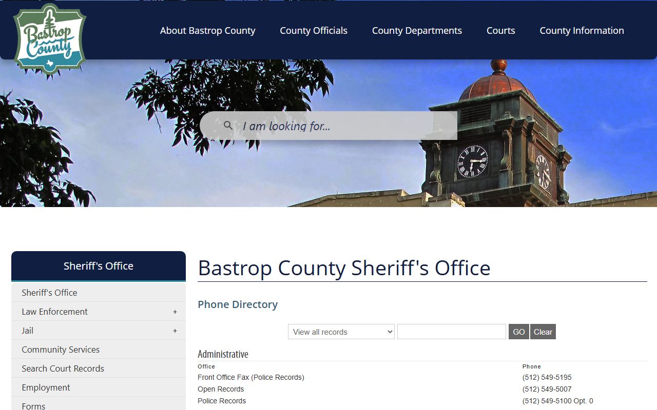 Bastrop County inmate records phone directory with booking and jail records contacts
