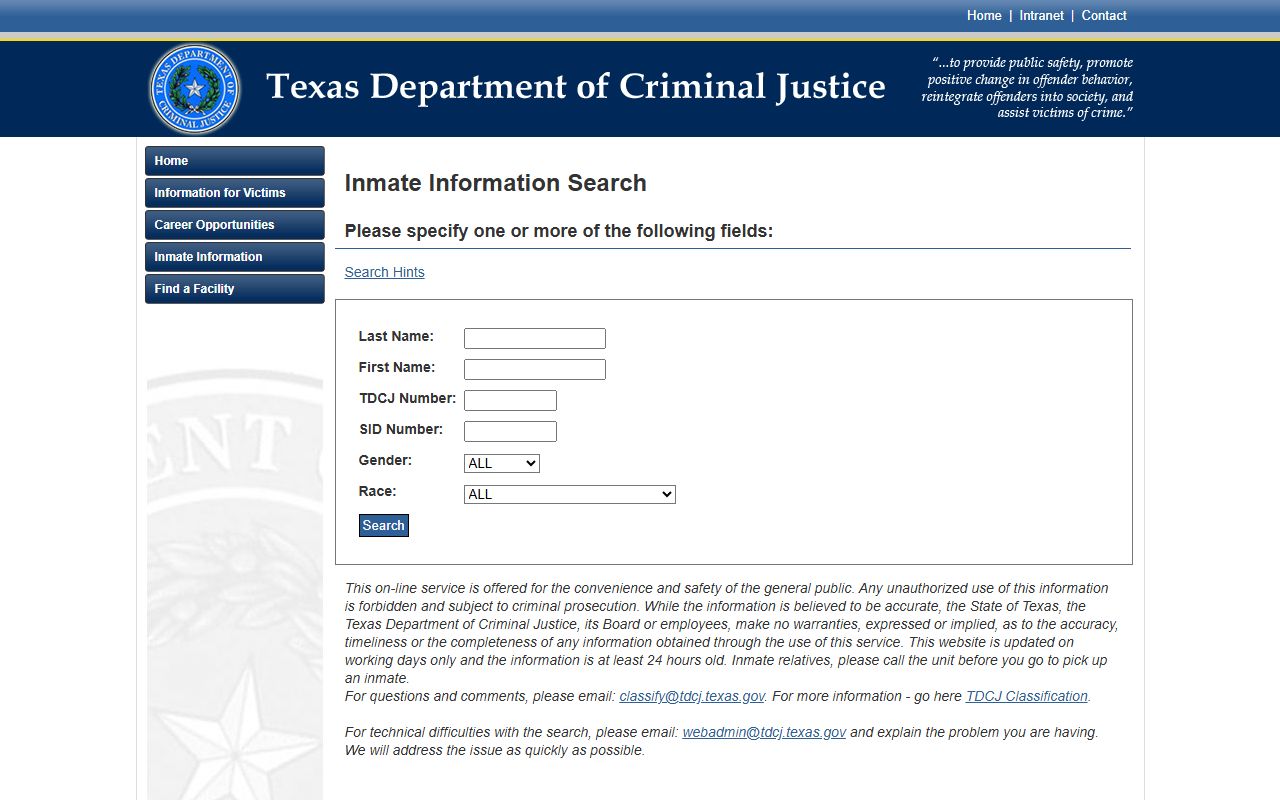 Bastrop County inmate search TDCJ state prison locator